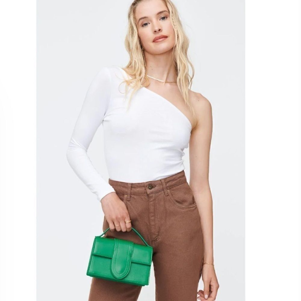 Moda Luxe Elizabeth Crossbody Bag Green Faux Leather Top Handle Chain Strap